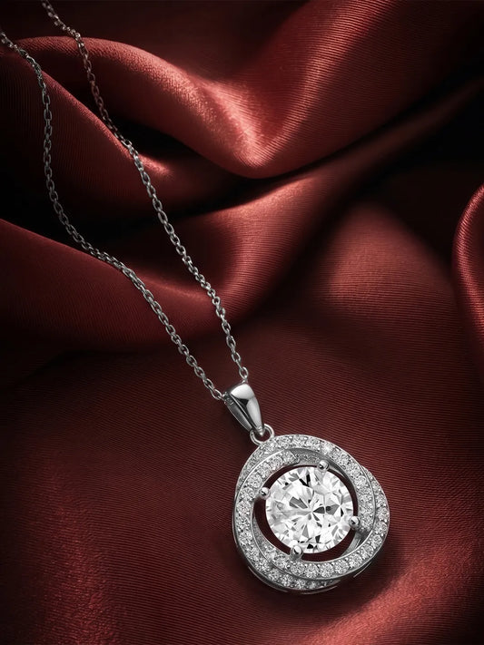 Peora Sparkle Solitaire Halo Pendant - Silver