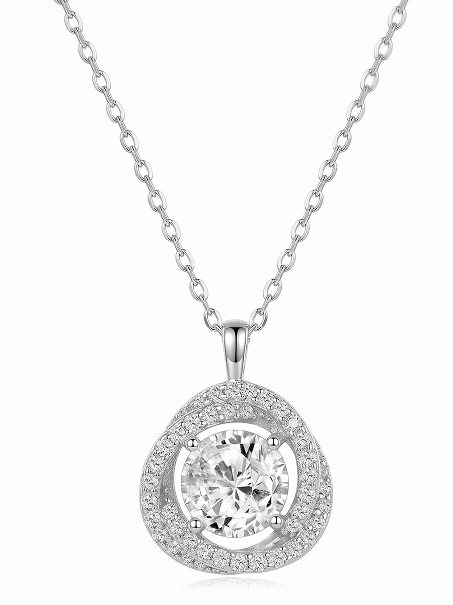 Peora Sparkle Solitaire Halo Pendant - Silver