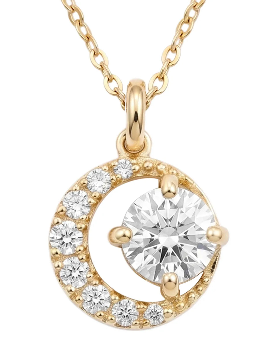 Peora Solitaire Moon Inspired Pendant - Gold