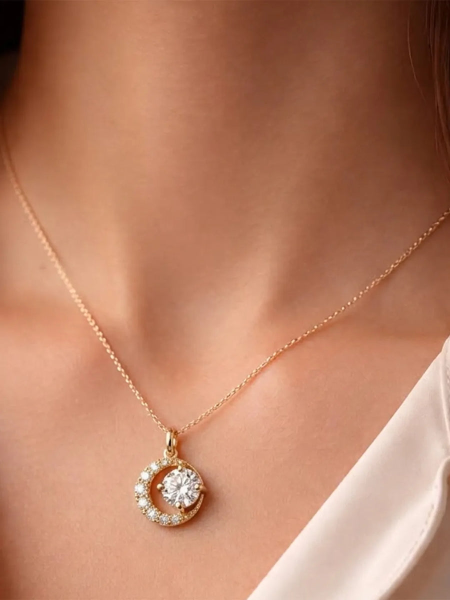 Peora Solitaire Moon Inspired Pendant - Gold