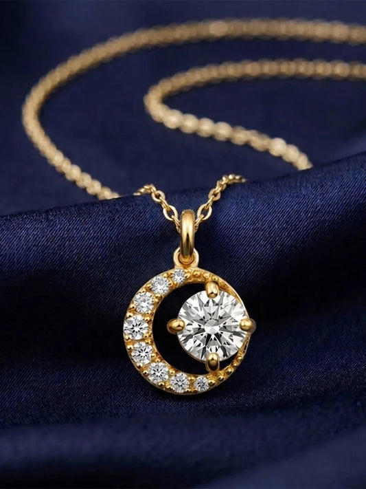 Peora Solitaire Moon Inspired Pendant - Gold