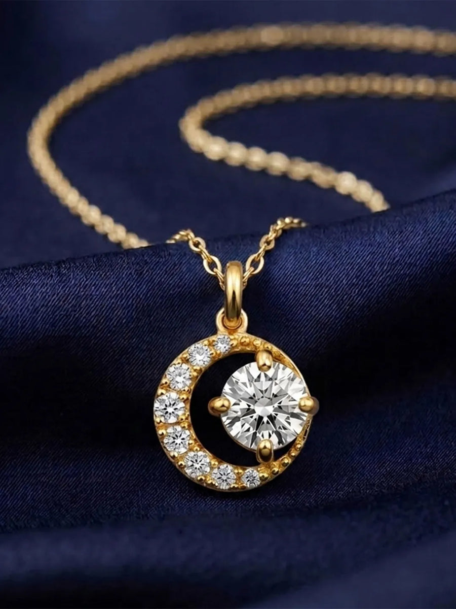 Peora Solitaire Moon Inspired Pendant - Gold