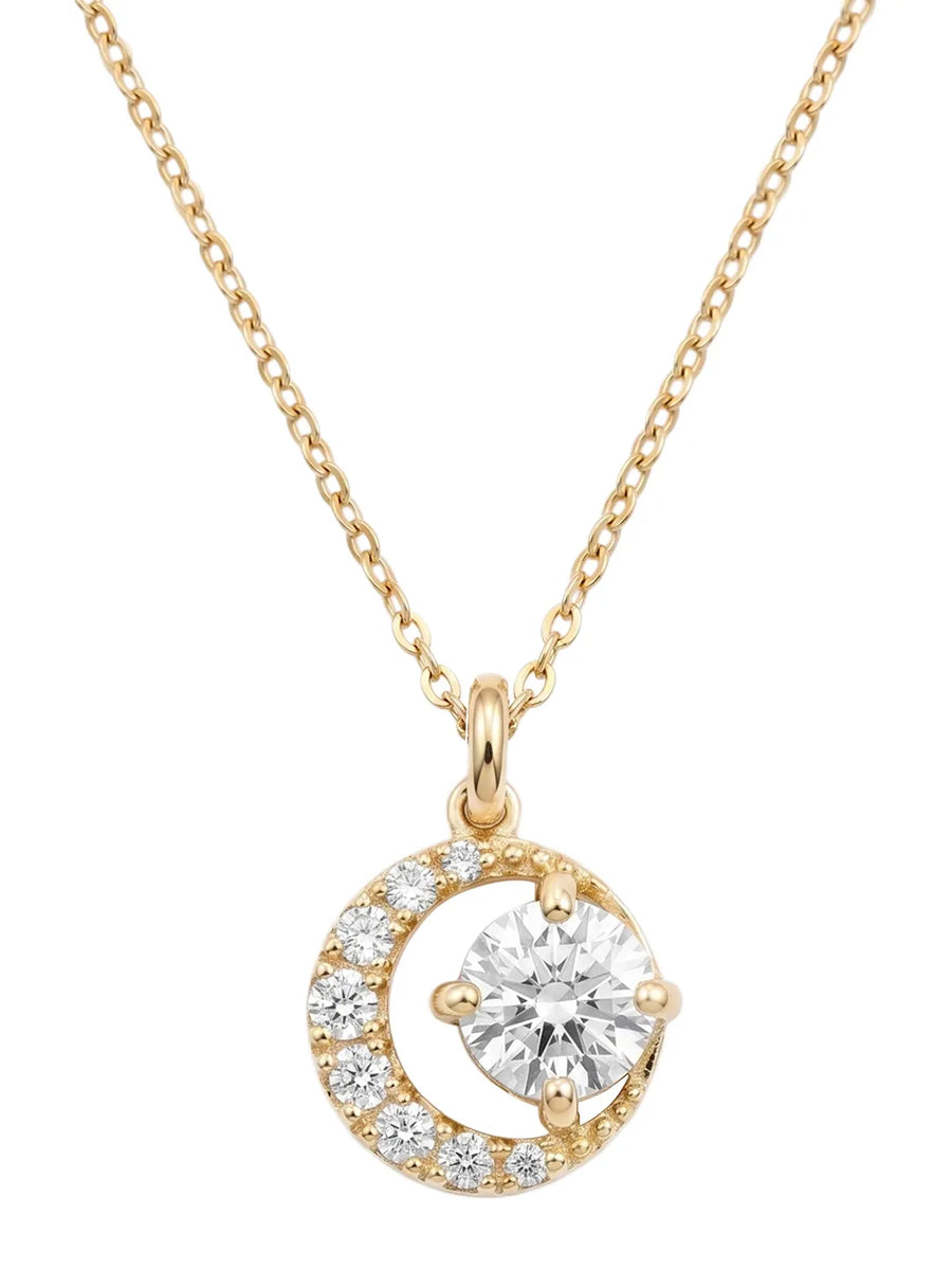 Peora Solitaire Moon Inspired Pendant - Gold