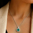 Peora Emerald Gemstone CZ Pendant - Silver