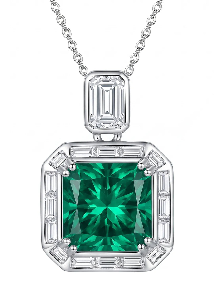 Peora Emerald Gemstone CZ Pendant - Silver