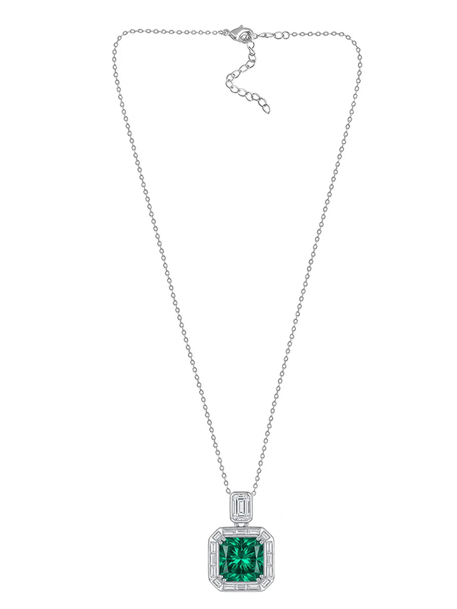 Peora Emerald Gemstone CZ Pendant - Silver