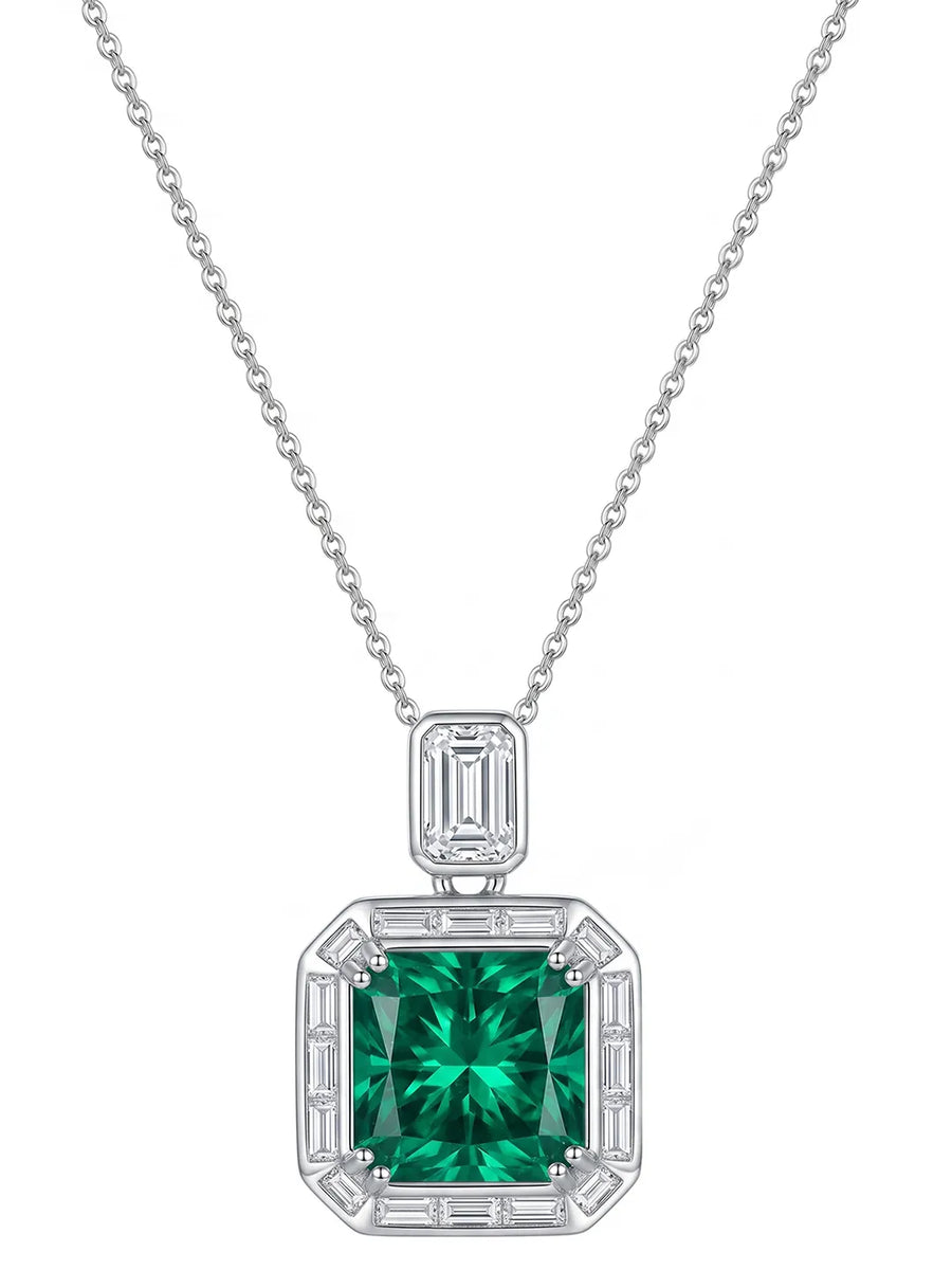 Peora Emerald Gemstone CZ Pendant - Silver