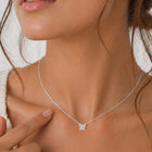 Peora Crystal Butterfly Pendant Chain  - Silver