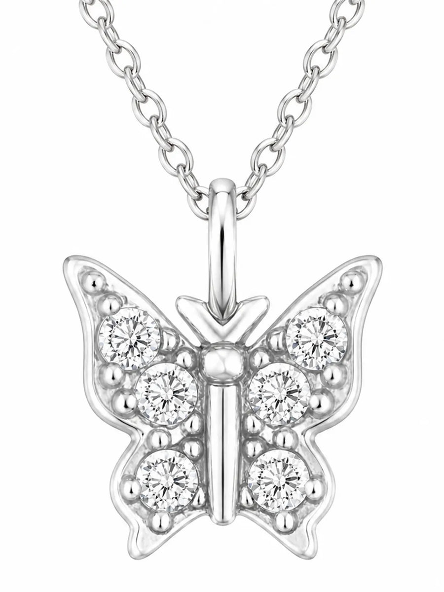 Peora Crystal Butterfly Pendant Chain  - Silver
