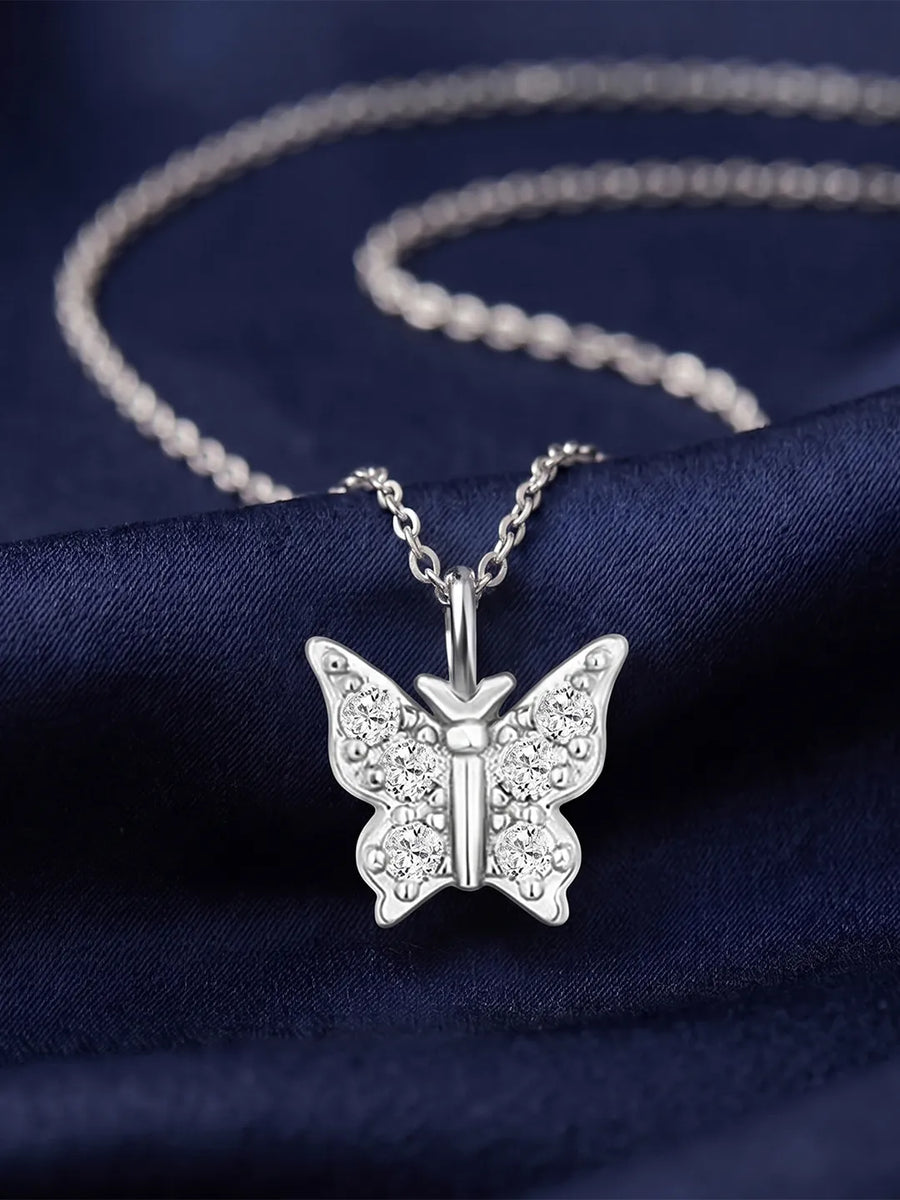 Peora Crystal Butterfly Pendant Chain  - Silver