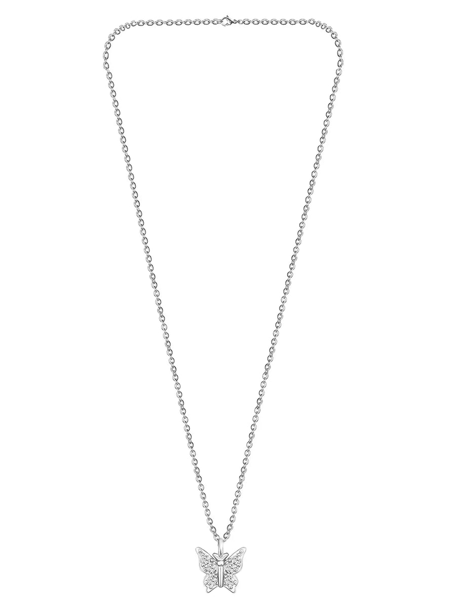 Peora Crystal Butterfly Pendant Chain  - Silver