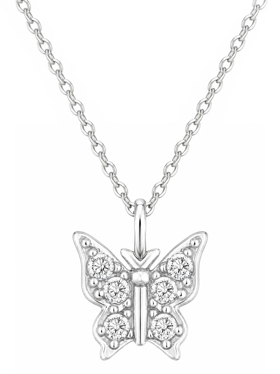 Peora Crystal Butterfly Pendant Chain  - Silver