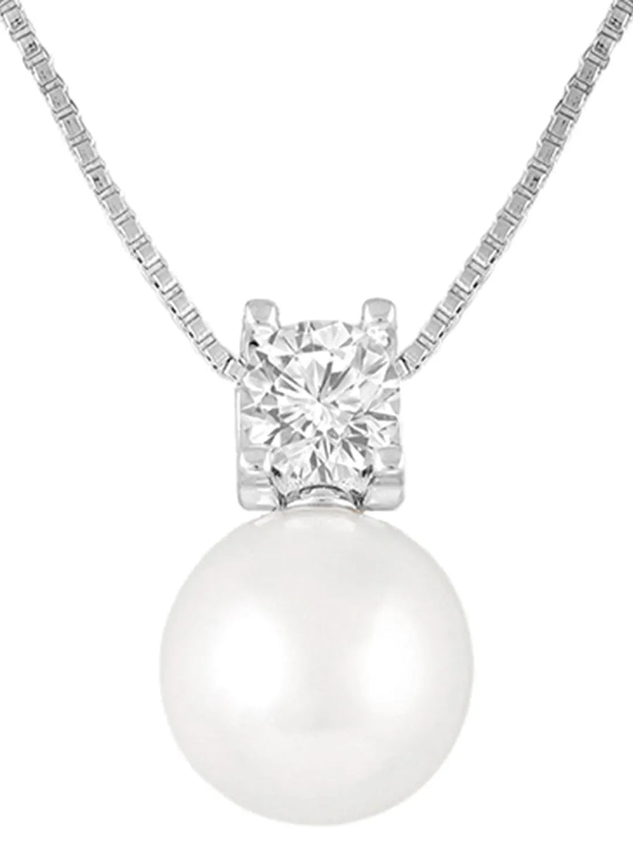 Peora Elegant Pearl Solitaire Pendant - Silver
