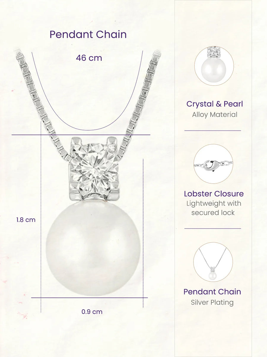 Peora Elegant Pearl Solitaire Pendant - Silver