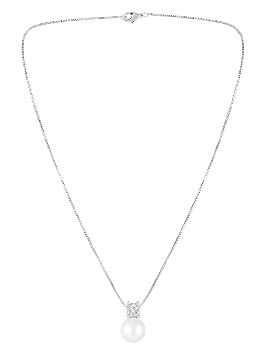 Peora Elegant Pearl Solitaire Pendant - Silver