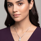 Rhodium Plated Pearl Pendant Necklace