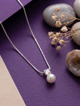 Rhodium Plated Pearl Pendant Necklace
