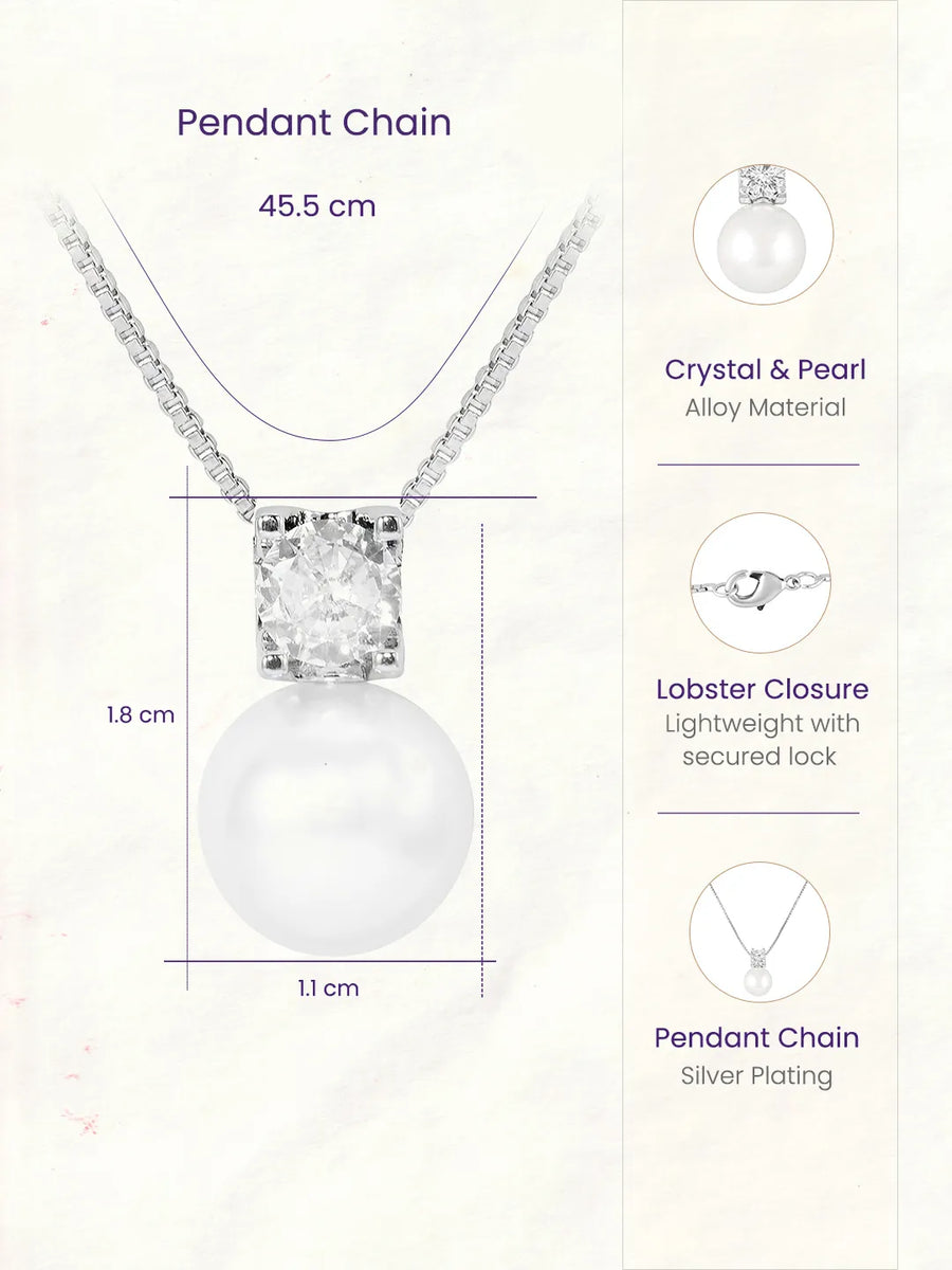 Rhodium Plated Pearl Pendant Necklace