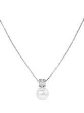 Rhodium Plated Pearl Pendant Necklace