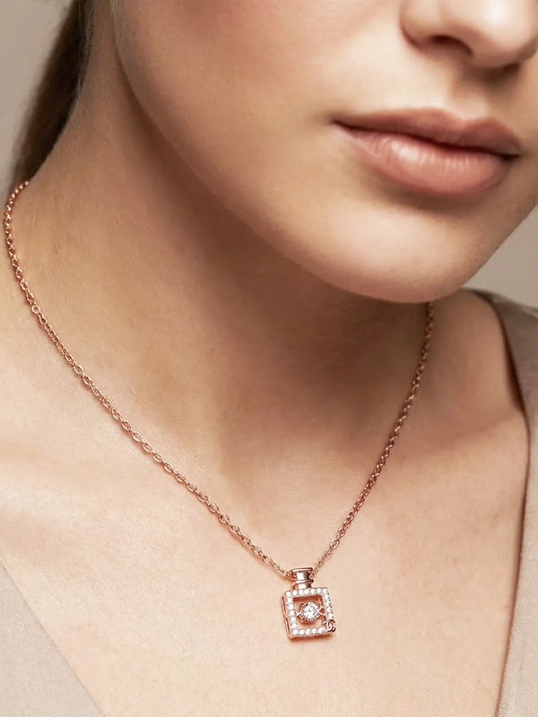 Peora Elegant Rose Gold CZ Bottle Charm Necklace