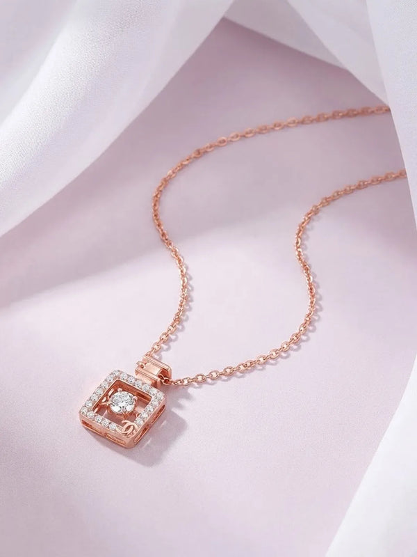 Peora Elegant Rose Gold CZ Bottle Charm Necklace