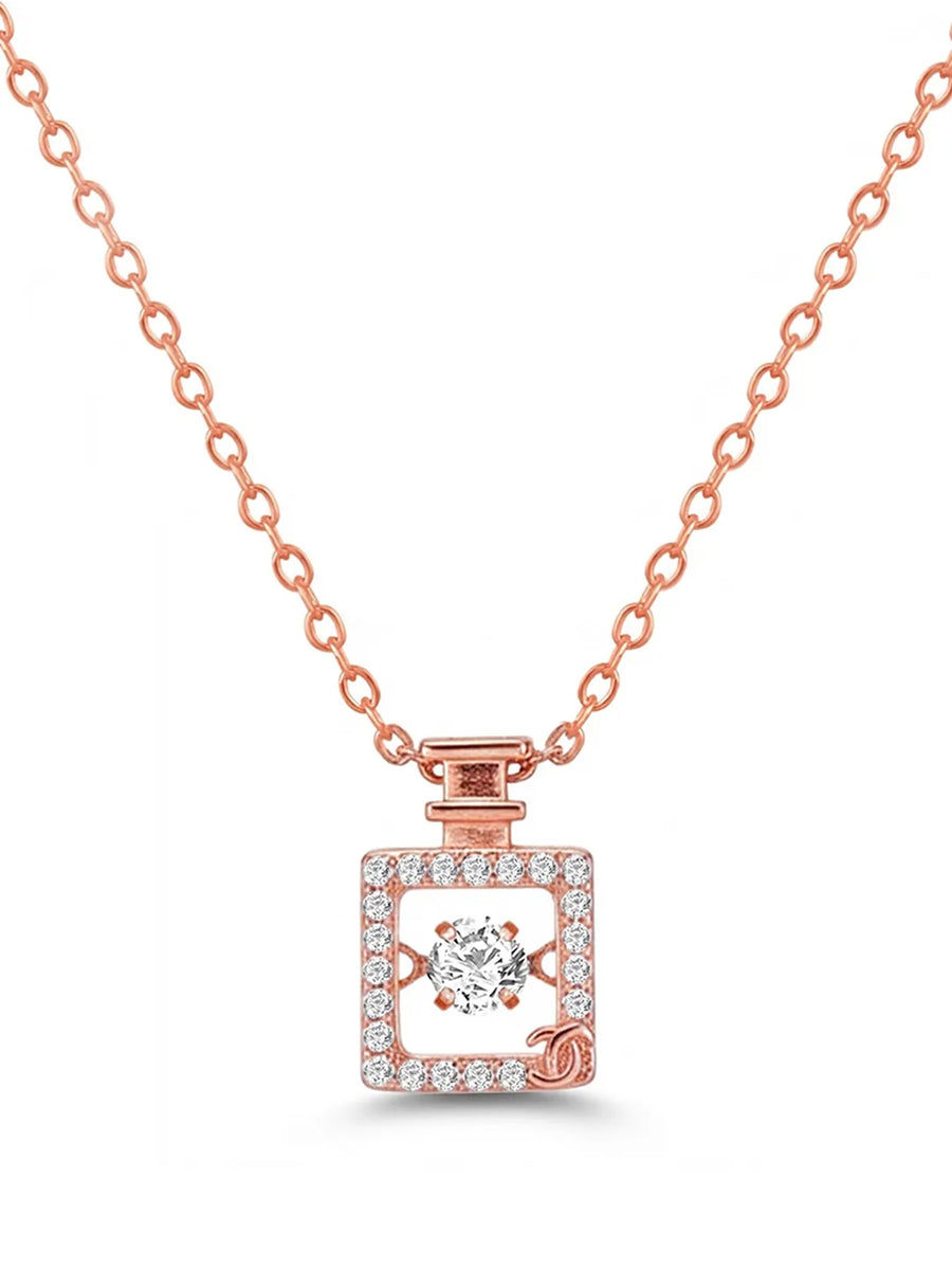 Peora Elegant Rose Gold CZ Bottle Charm Necklace