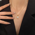 Peora Elegant Gold Mother Of Pearl Square Necklace