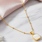 Peora Elegant Gold Mother Of Pearl Square Necklace