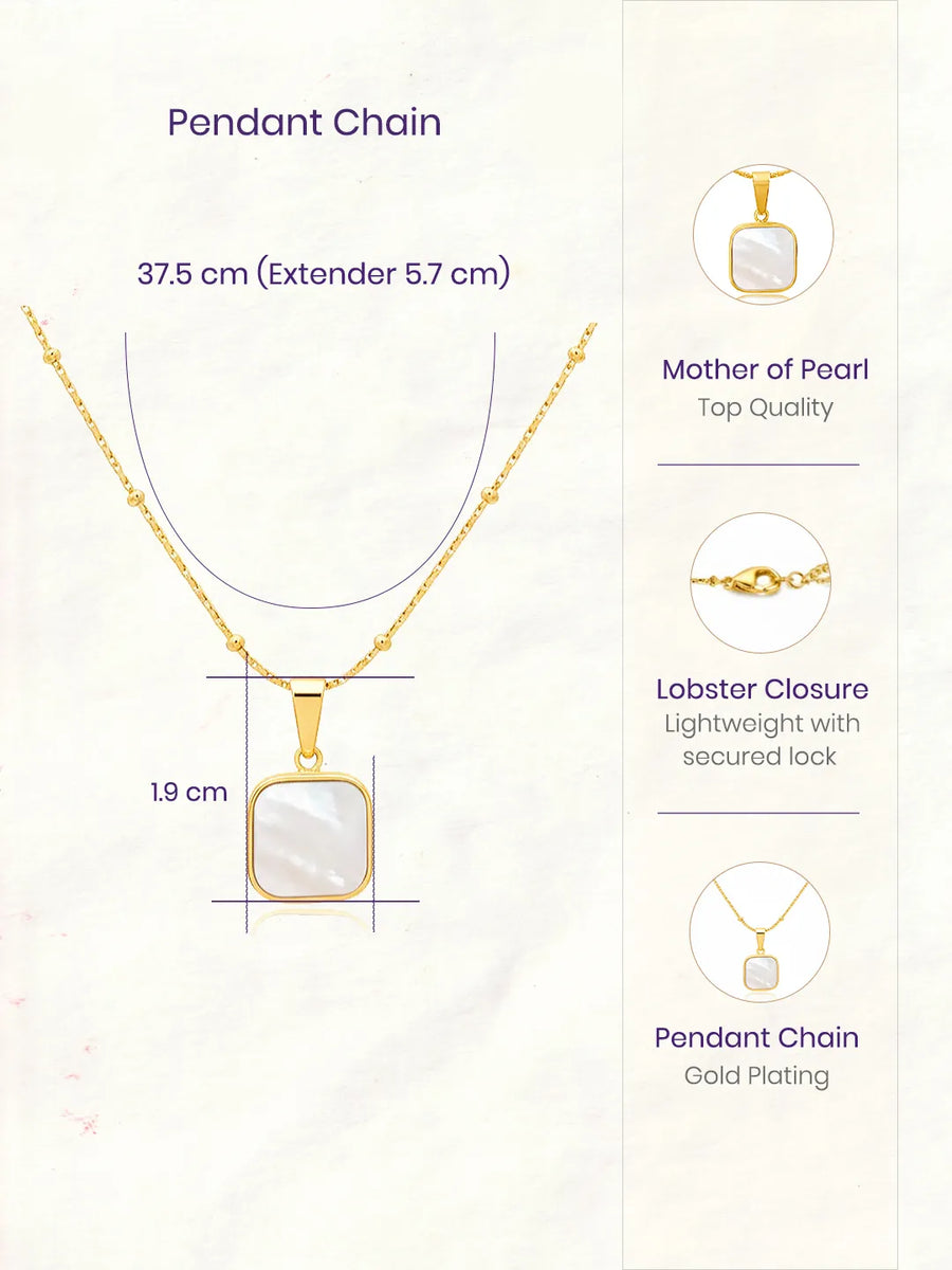 Peora Elegant Gold Mother Of Pearl Square Necklace