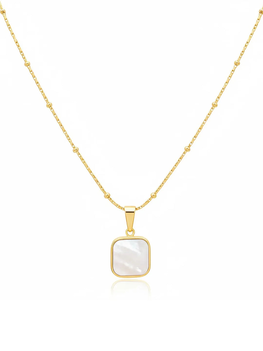 Peora Elegant Gold Mother Of Pearl Square Necklace
