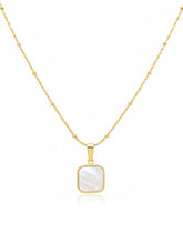 Peora Elegant Gold Mother Of Pearl Square Necklace