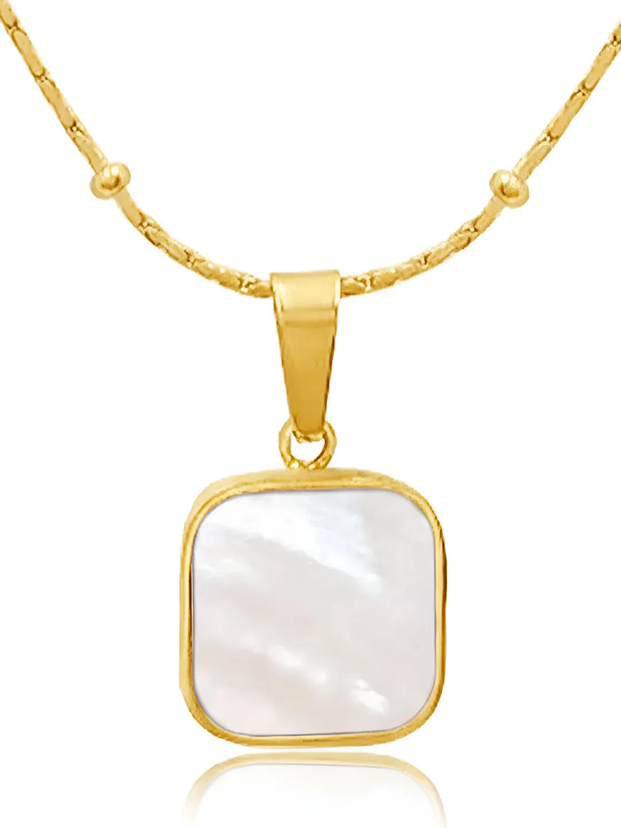 Peora Elegant Gold Mother Of Pearl Square Necklace
