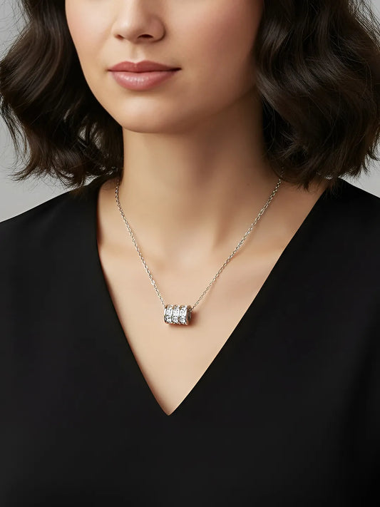 Peora Sparkling CZ Triple Band Silver Pendant