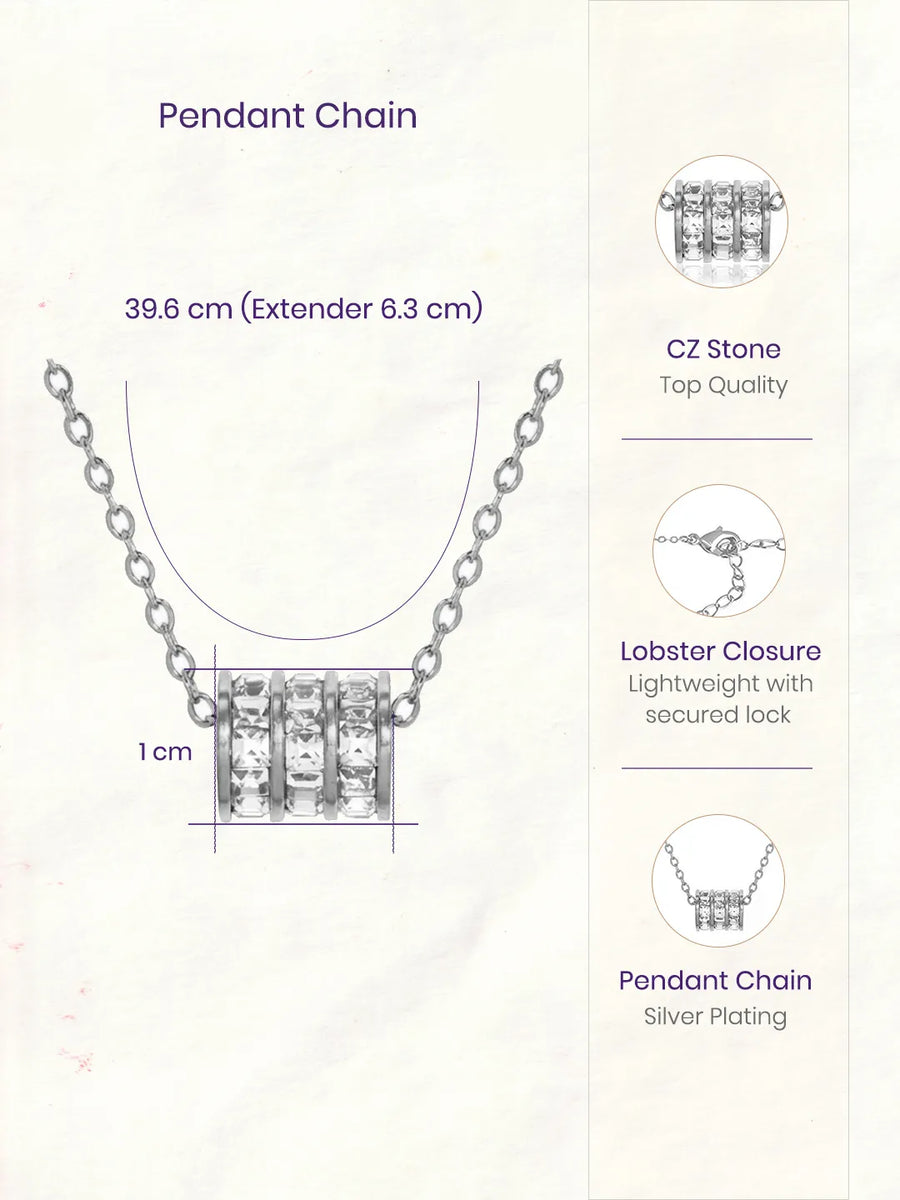 Peora Sparkling CZ Triple Band Silver Pendant