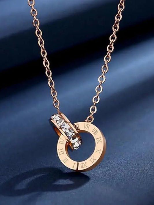 Peora Rose Gold Roman Double Circle Pendant Chain