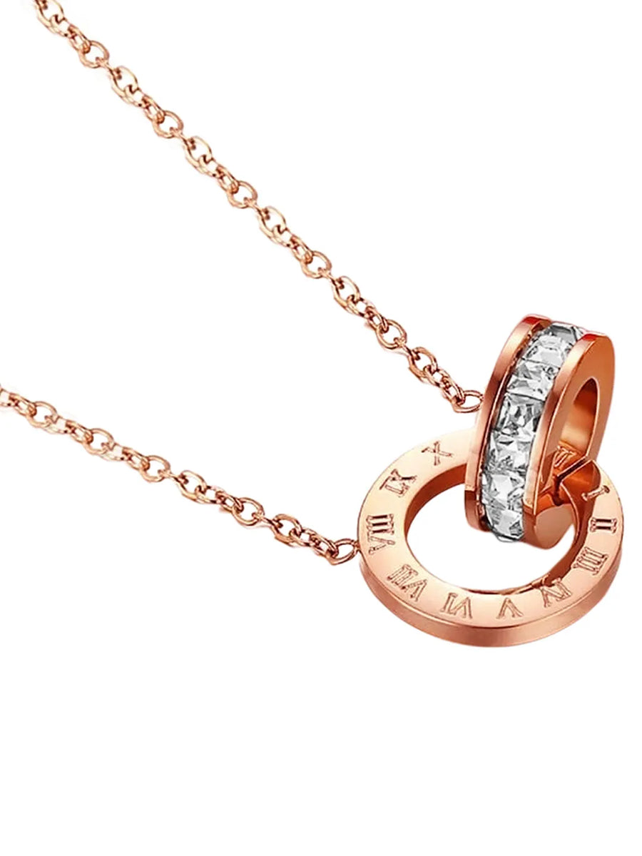 Peora Rose Gold Roman Double Circle Pendant Chain