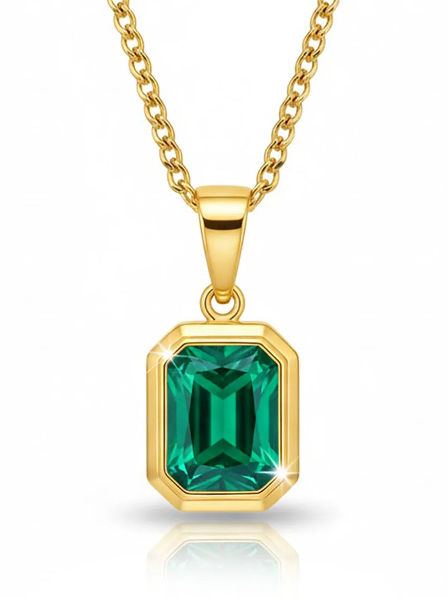 Peora Elegant Gold Emerald Pendant Necklace