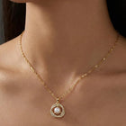 Peora Gold CZ Swirl Pearl Pendant Necklace