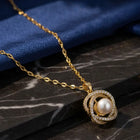 Peora Gold CZ Swirl Pearl Pendant Necklace