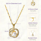 Peora Gold CZ Swirl Pearl Pendant Necklace