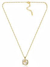 Peora Gold CZ Swirl Pearl Pendant Necklace