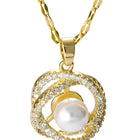 Peora Gold CZ Swirl Pearl Pendant Necklace