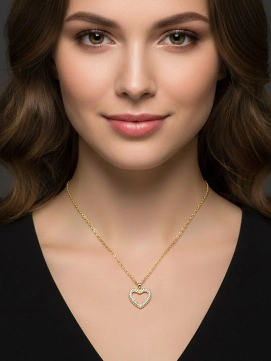 Peora Classic Heart Charm Pendant Chain - Gold