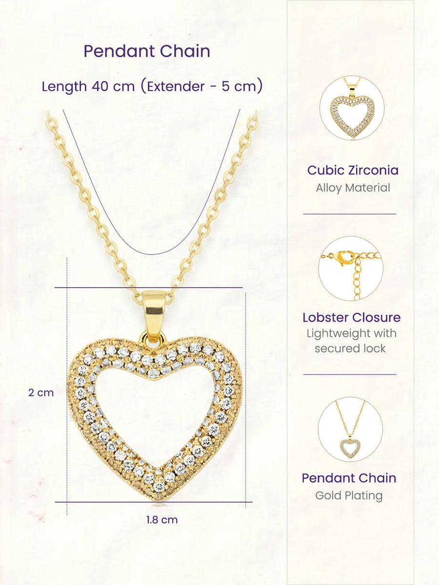 Peora Classic Heart Charm Pendant Chain - Gold