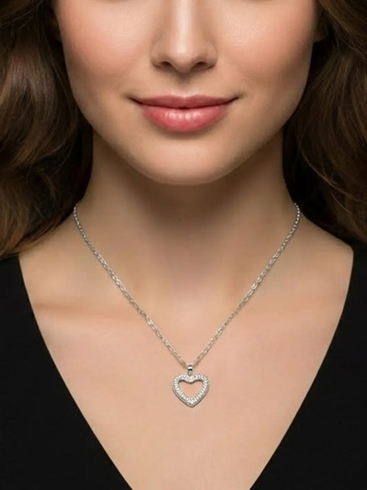 Peora Classic Heart Charm Pendant Chain - Silver