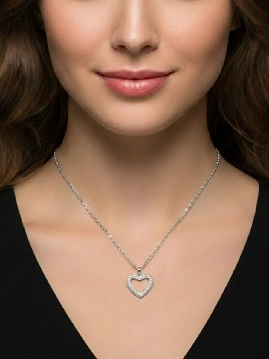 Peora Classic Heart Charm Pendant Chain - Silver