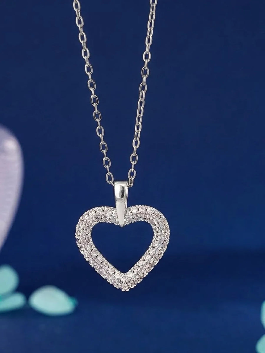 Peora Classic Heart Charm Pendant Chain - Silver