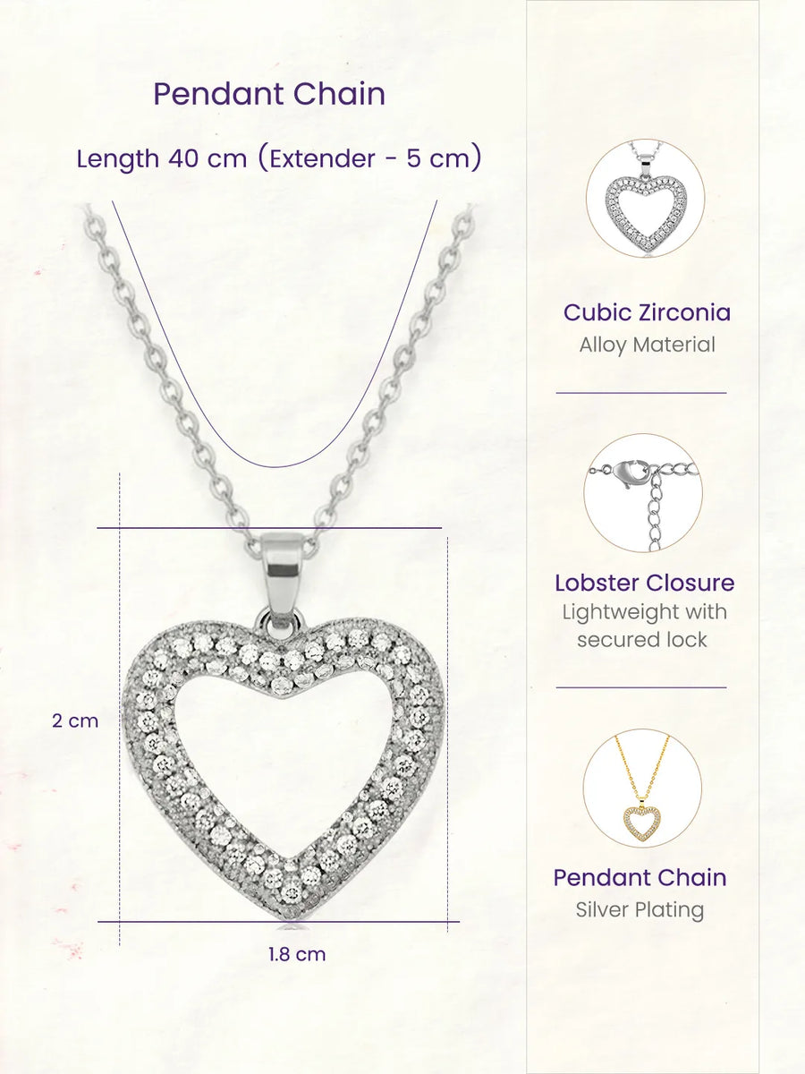 Peora Classic Heart Charm Pendant Chain - Silver