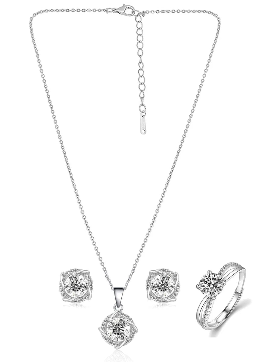 Solitaire Glow CZ Pendant Earring Ring Set