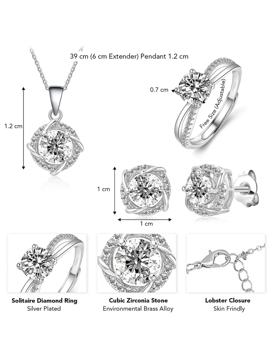 Solitaire Glow CZ Pendant Earring Ring Set